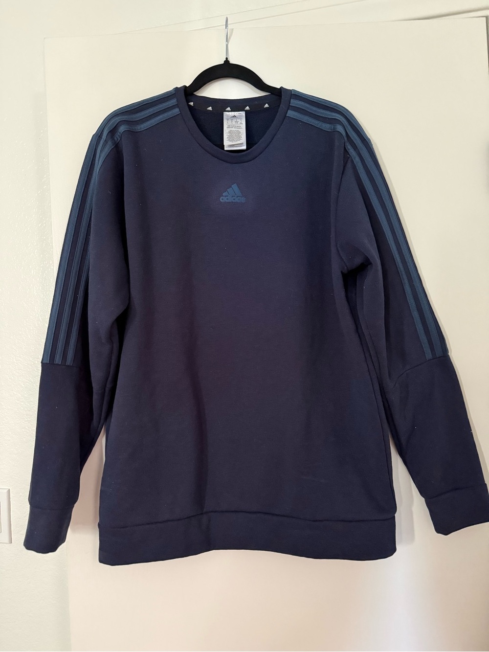 adidas Navy Crewneck Sweatshirt with Blue Stripe Accents